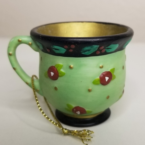ME INK 1995 Mary Engelbreit Embossed Floral Tea Cup Coffee Cup Mug Ornament - Picture 2 of 9